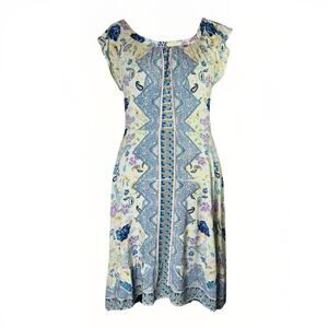 Nostalgia Dress Womens Medium Blue Pink Floral Flowers Boho Peasant Y2K Vintage